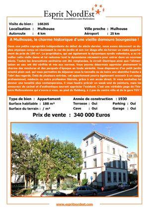 acheter un duplex à mulhouse sans frais d'agence, Directement entre particuliers, esprit nordest, ref 168265
