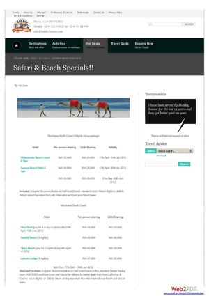 Kenya Safari Tour Offers - Mombasa North Coast 3 Nights flying package