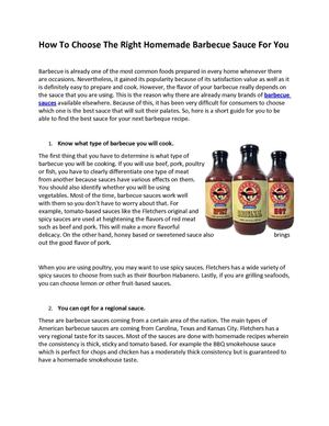 Things To Consider On Choosing A Homemade Barbecue Sauce