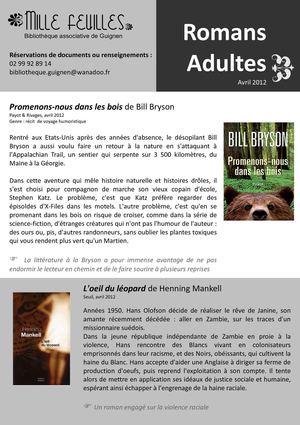 Romans adultes avril 2012
