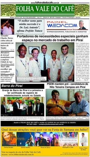 Edição 64 do Jornal Folha Vale do Café  de 01 a 15 de abril de 2012