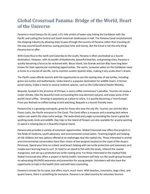 Global Crossroad Panama: Bridge of the World, Heart of the Universe