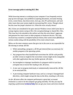 Error messages point to missing DLL files