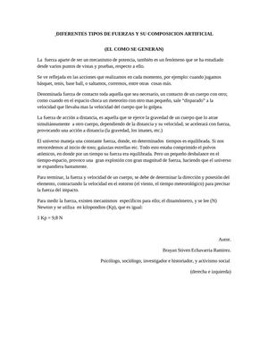 DIFERENTES TIPOS DE FUERZAS Y SU COMPOSICION ARTIFICIAL