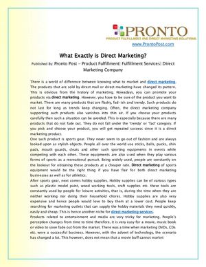 Pronto Post - Product Fulfillment| Fulfillment Services| Direct Marketing Company