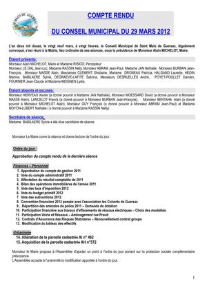 Conseil municipal du 29 mars 2012