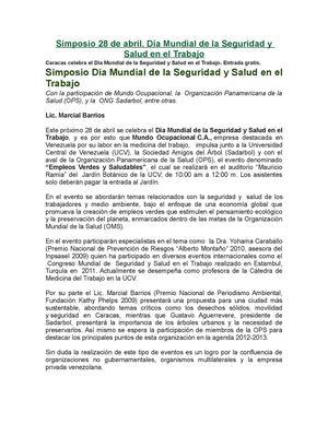Simposio Día Mundial de la Seguridad y Salud en el Trabajo