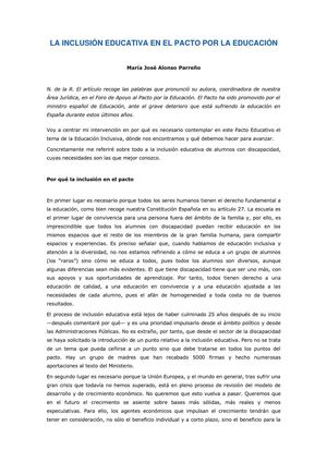 LA INCLUSIÓN EDUCATIVA EN EL PACTO POR LA EDUCACIÓN