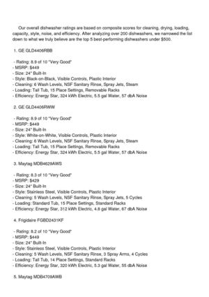 Dishwasher Ratings - Top 5 Dishwashers Under $500