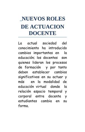 NUEVOS ROLES DE ACTUACIÓN DOCENTE