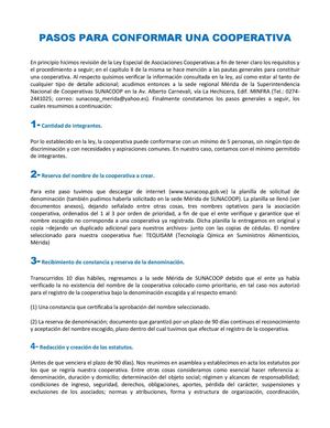 Pasos para Conformar una Cooperativa