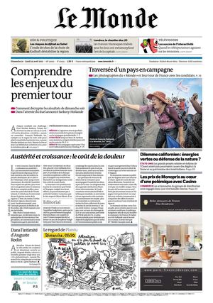 Journal LE MONDE - Dimanche 22 et Lundi 23 avril 2012