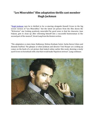 Les Miserables Film Adaptation Thrills Cast Member Hugh Jackman