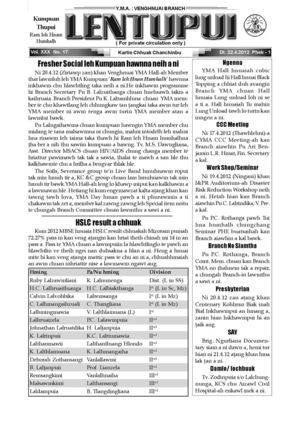 Venghnuai Branch YMA Chanchinbu : Lentupui 22 April