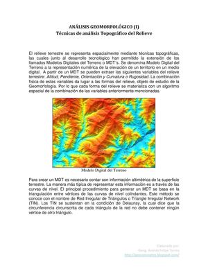 ANÁLISIS GEOMORFOLÓGICO (I) Técnicas de análisis Topográfico del Relieve