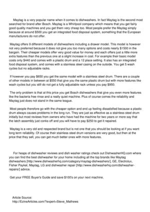 Maytag Dishwashers Review