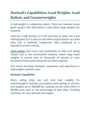 Nuclead’s Capabilities: Lead Weights, Lead Ballast, and Counterweights