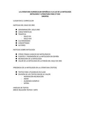 LA LITERATURA AURISECULAR ESPAÑOLA A LA LUZ DE LA MITOLOGÍA