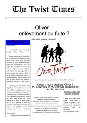 Le journal parodique sur Oliver Twist de Charles Dickens des 4eC