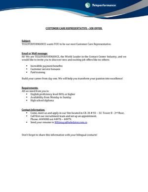 Oferta de empleo en Teleperformance Colombia