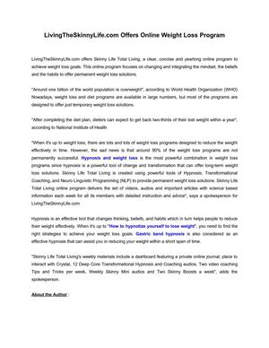 LivingTheSkinnyLife.com Offers Online Weight Loss Program