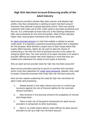 High Risk Merchant Account-Enhancing profits of the Adult Industry
