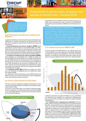 Synthèse : Financement du service public de gestion des déchets en Ile-de-France : données 2010