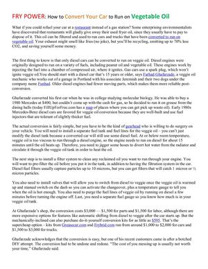 FRY POWER How to Convert Your Car to Run on Vegetable Oil