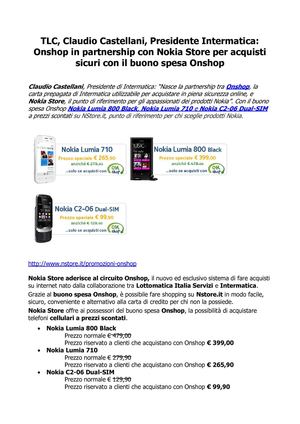 Claudio Castellani (Intermatica): Onshop in partnership con Nokia Store per acquisti sicuri con il buono spesa Onshop