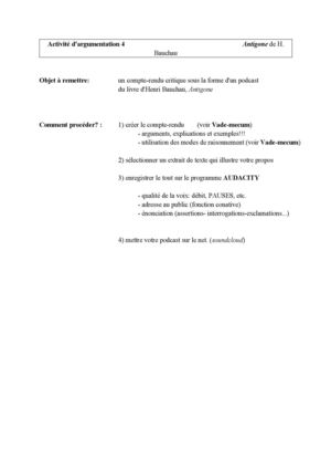 Activité argumentative 4 - Créer un podcast qui rende compte d'Antigone