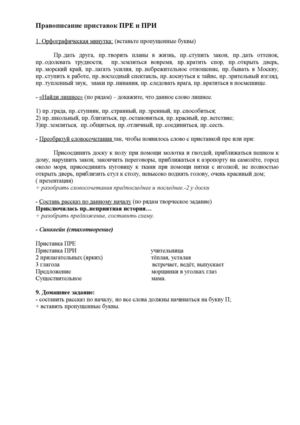 Правописание приставое ПРЕ и ПРИ