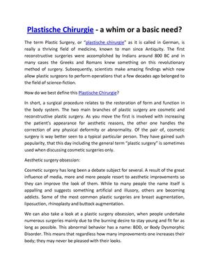 Plastische Chirurgie - a whim or a basic need