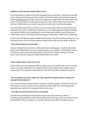 Guidelines to be pursued by a student while on a trip
