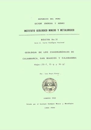 Geología - Cuadrangulo de Cajamarca (15f), San Marcos (15g) y Cajabamba (16g),1980