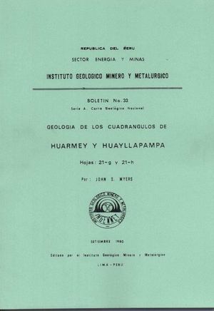 Geología - Cuadrangulo de Huarmey (21g) y Huayllapampa (21h),1980