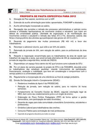 Pauta Específica Unicamp - Campanha Salarial 2012