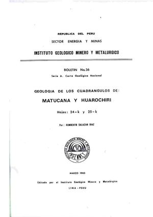 Geología - Cuadrangulo de Matucana (24k) y Huarochirí (25k),1983