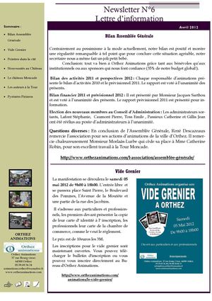 Newsletter Avril 2012