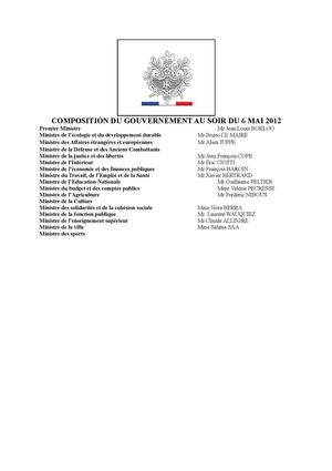 MON GOUVERNEMENT POUR LE 7 MAI 2012