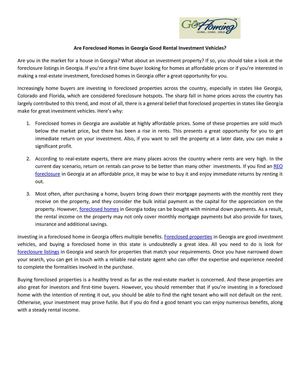 Are Foreclosed Homes in Georgia Good Rental Investment Vehicles?