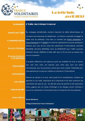 La Lettr'Info de France Volontaires - avril 2012