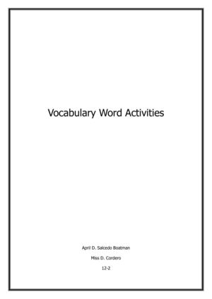 Vocabulary Word Activities