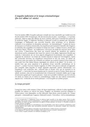 ENQUETE JUDICAIRE ET TEMPS CRIMINALISTIQUE