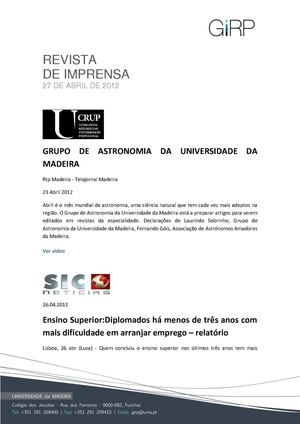 Revista de Imprensa de 27 de abril de 2012