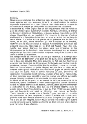 Lettre à Yvan COLONNA