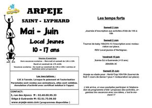 Programme Club Junior Saint Lyphard Mai Juin