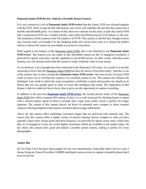 Panasonic lumix FS30 Review- Indeed, a Portable Pocket Camera