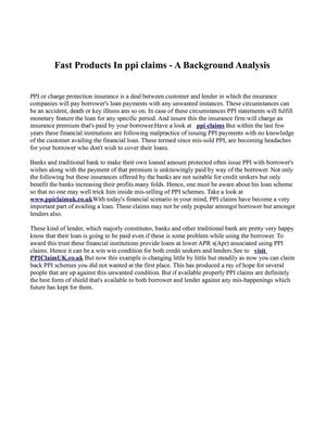 Fast Products In ppi claims - A Background Analysis 