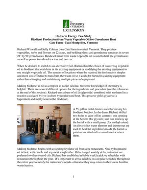 Biodiesel Production from Waste Vegetable Oil for Greenhouse Heat  