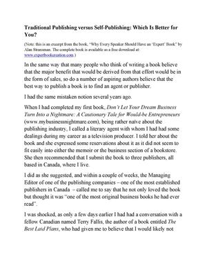 Traditional Publishing versus Self-Publishing Short Report